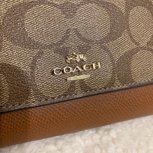 COACH Khaki/Acorn Coated Canvas Trifold Signature Wallet w/Lanyard F53763 - Picture 16 of 16